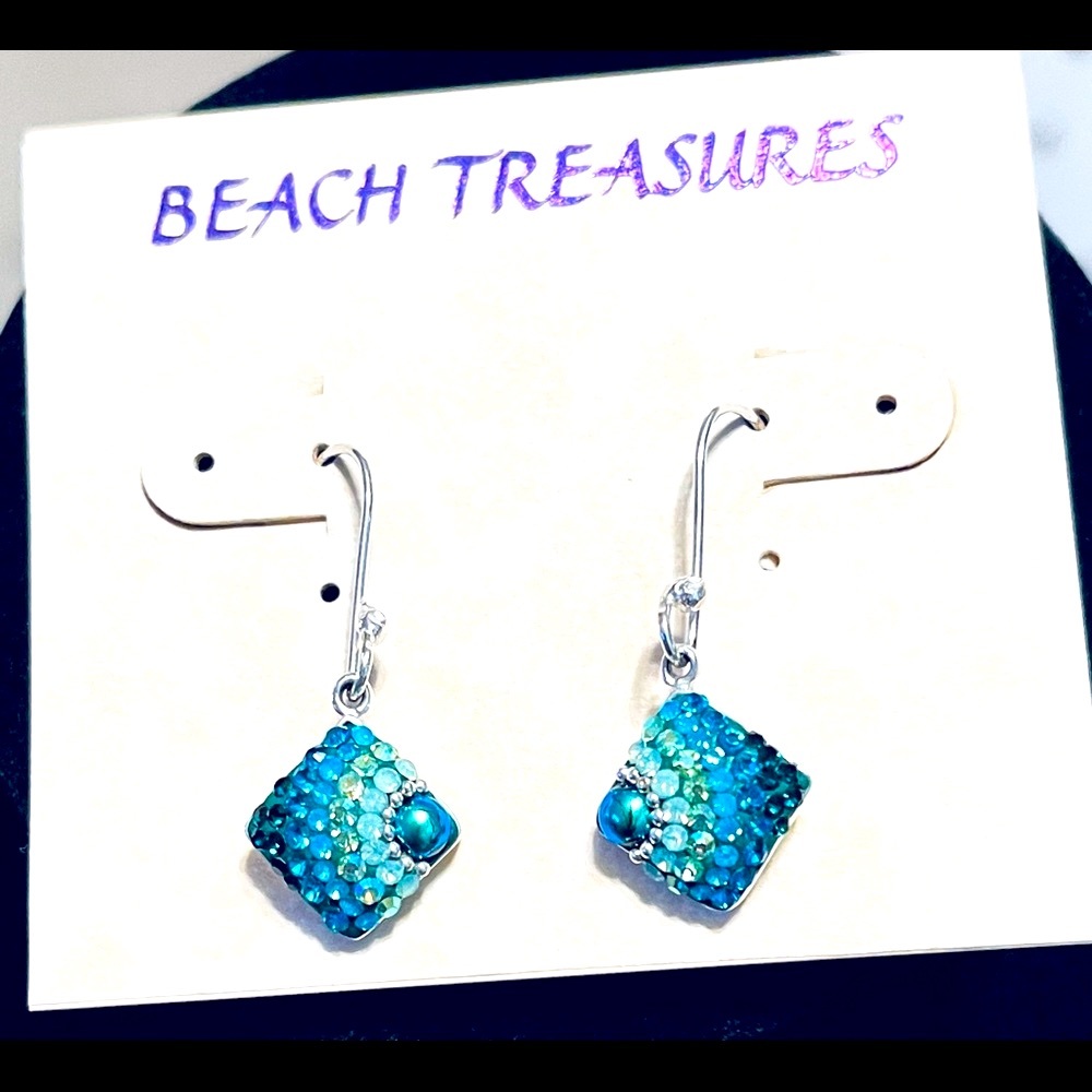 Ombre turqoise crystal Dangle Sterling Silver Earrings NWT